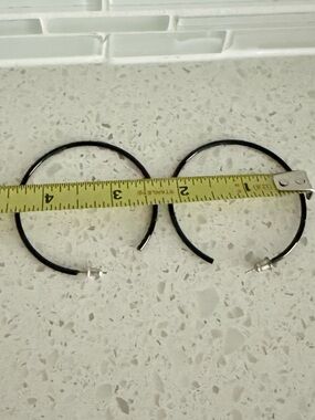 Black Hoop Earrings with Silver Posts